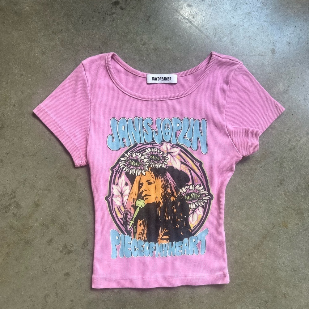 Daydreamer Janis Joplin pink babydoll tee shirt Xs